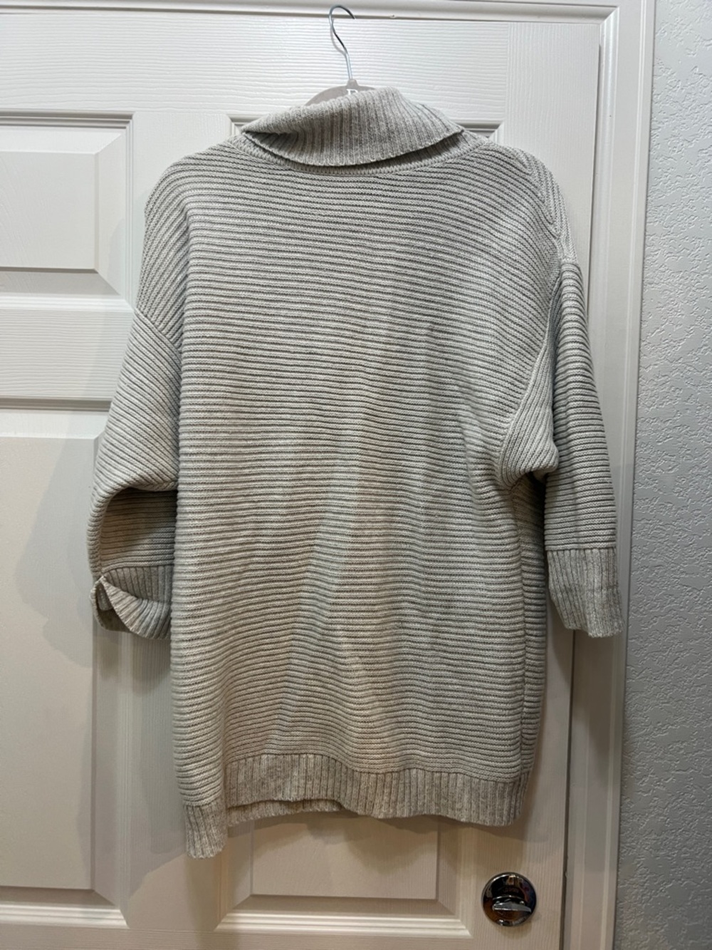 Lumiere Light Gray Ribbed Cowl Neck Sweater